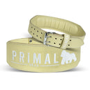 Embroidered weight lifting leather belt cream