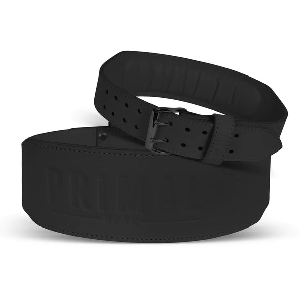 Embossed weight lifting leather belt Black