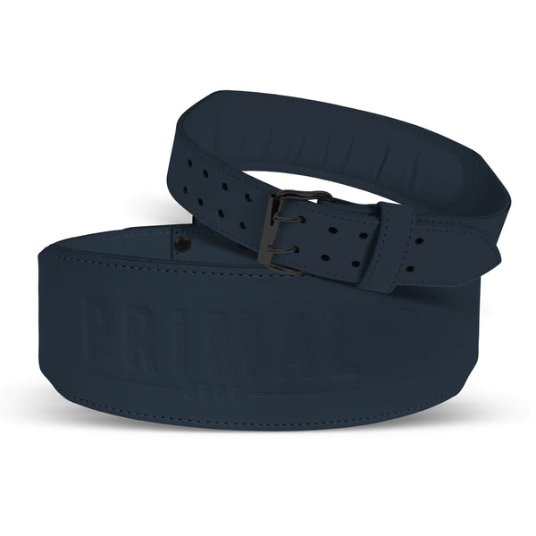 Embossed weight lifting leather belt Navy Blue