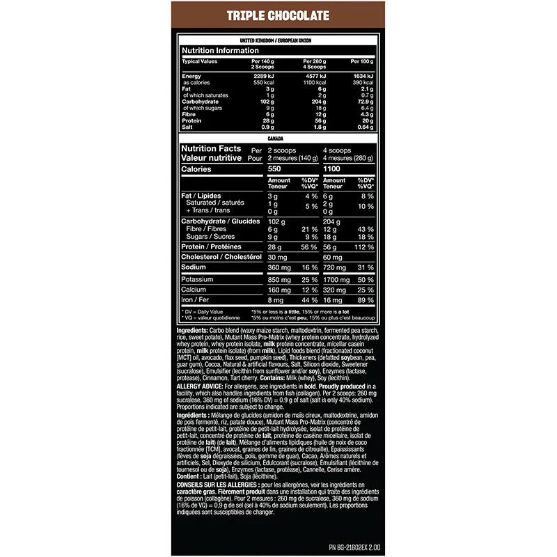 MUTANT MASS, MASS GAINER 15LBS